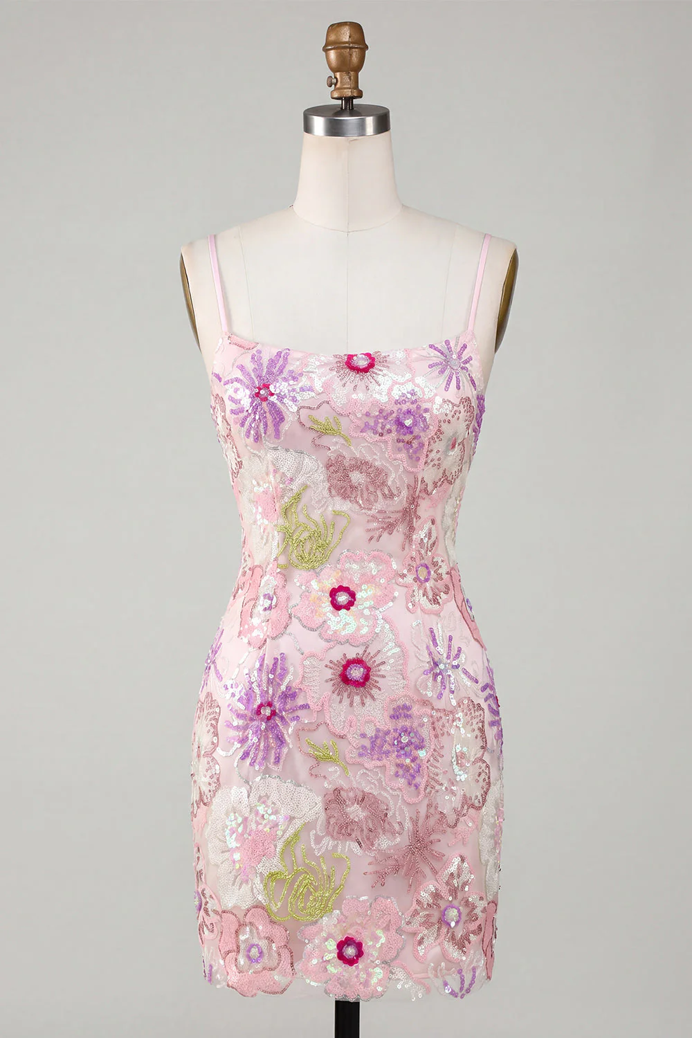 Robe de rentrée à la rentrée rose scintillante à fines fines florales