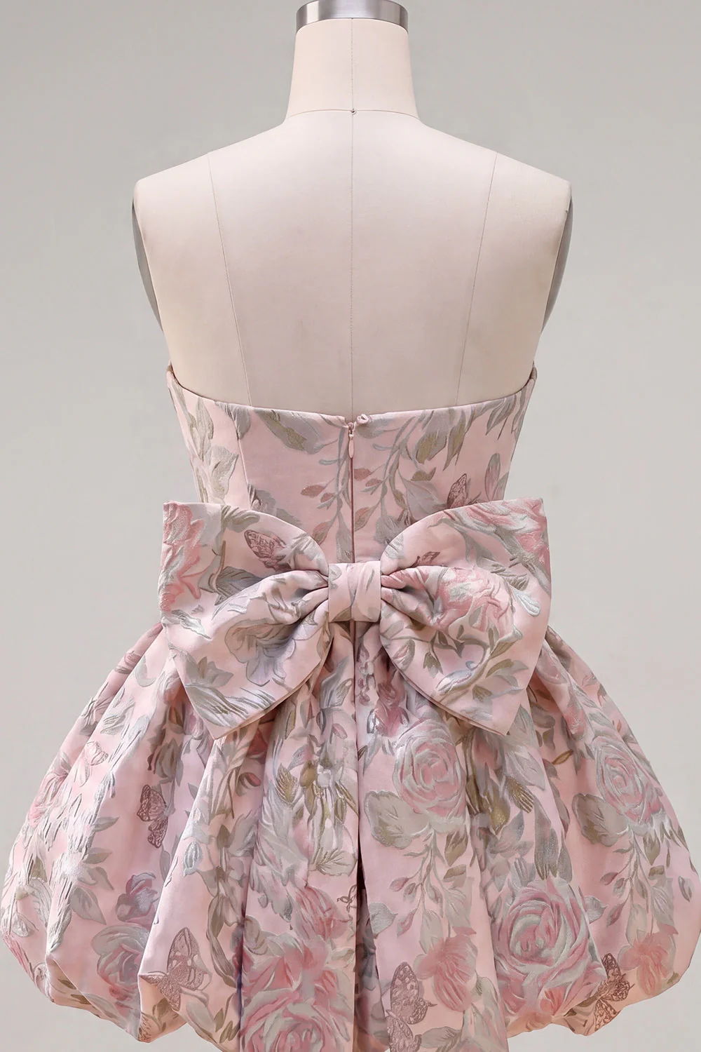 Robe de rentrée fleurie A-Line Pink Sweetheart Jacquard avec nœud - Image 4