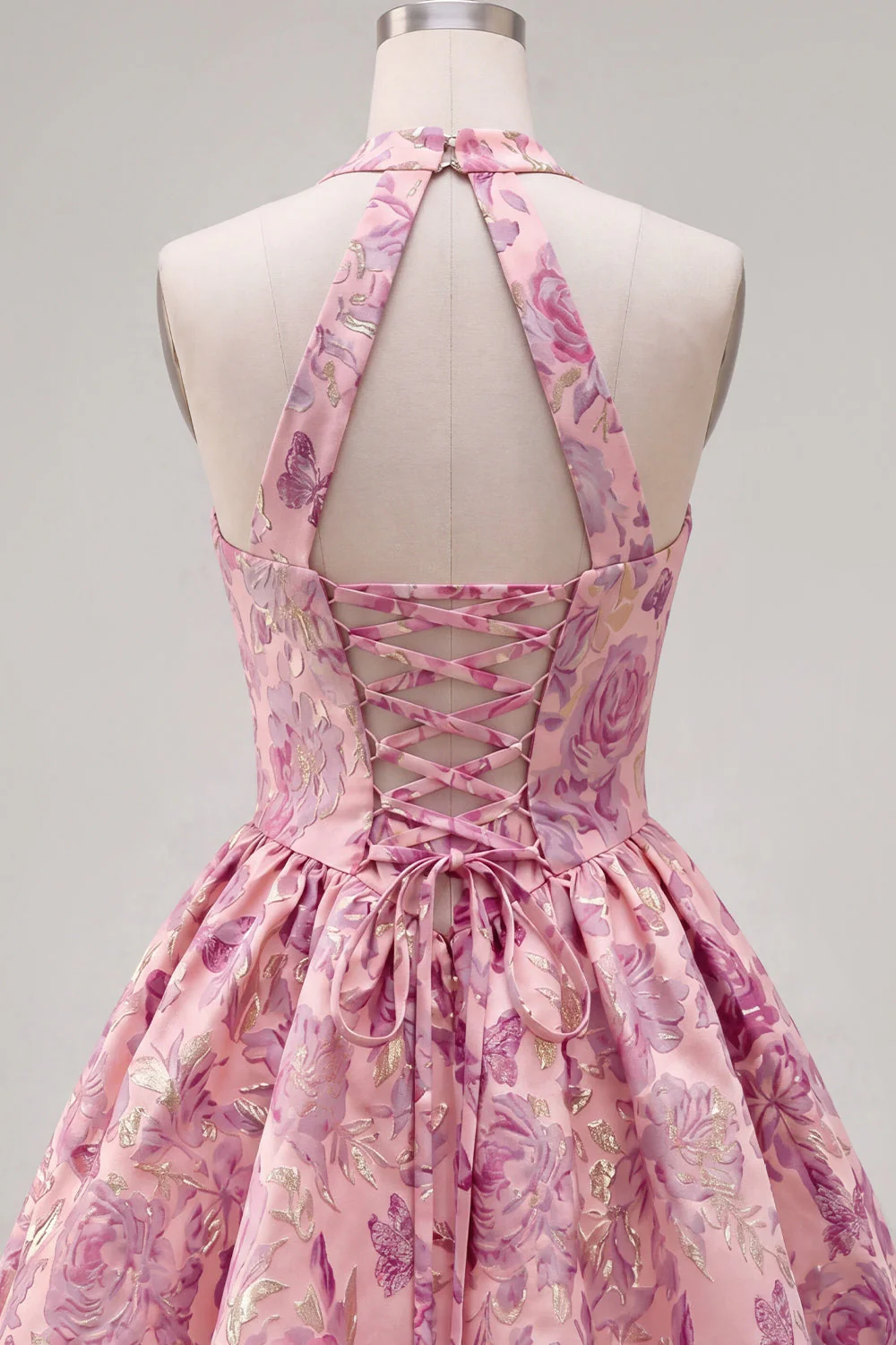 Robe de rentrée florales Jacquard à col nu en fuchsia - Image 4