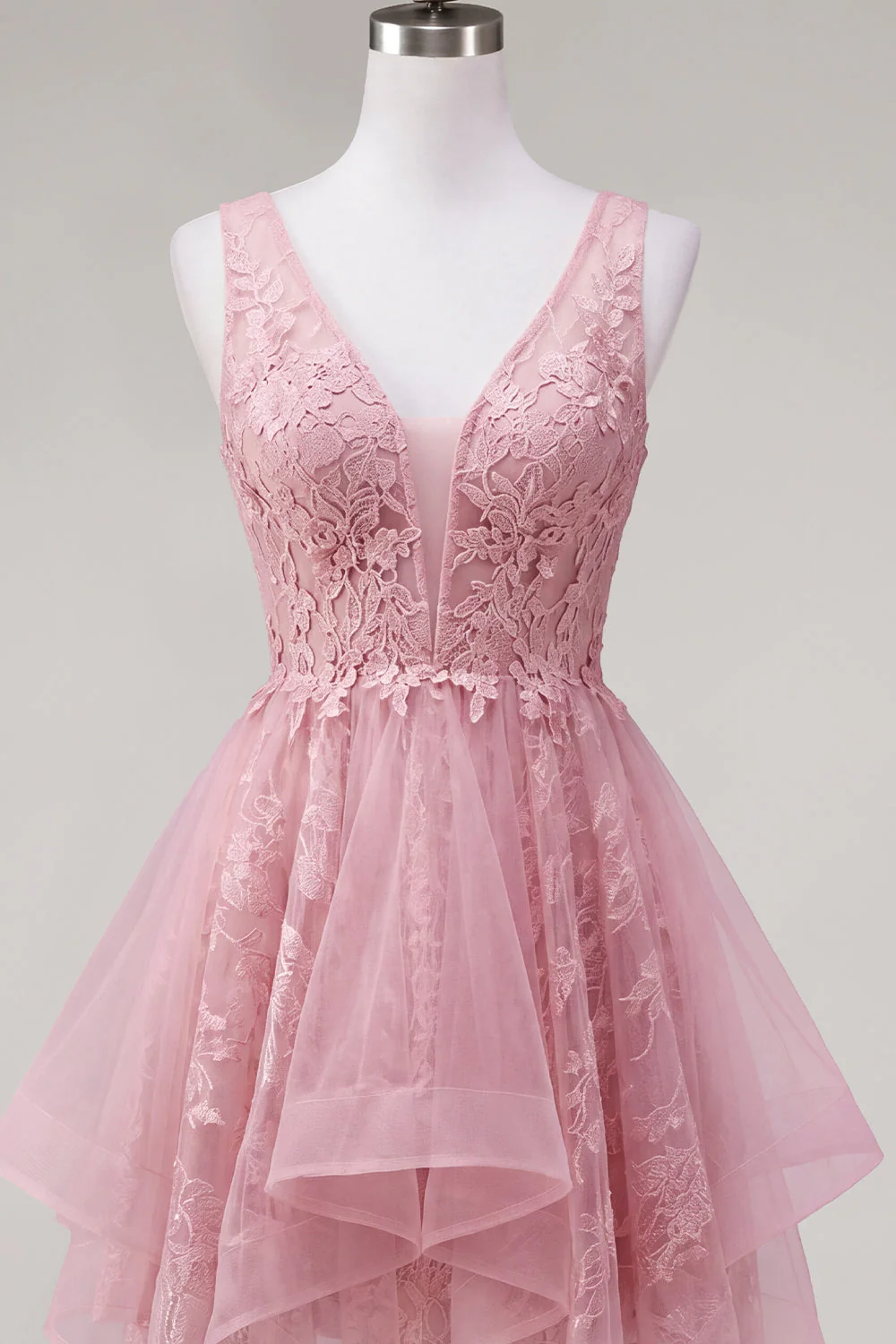 Robe de rentrée rose rose en vrillette à col en V pour la rentrée à la maison - Image 5