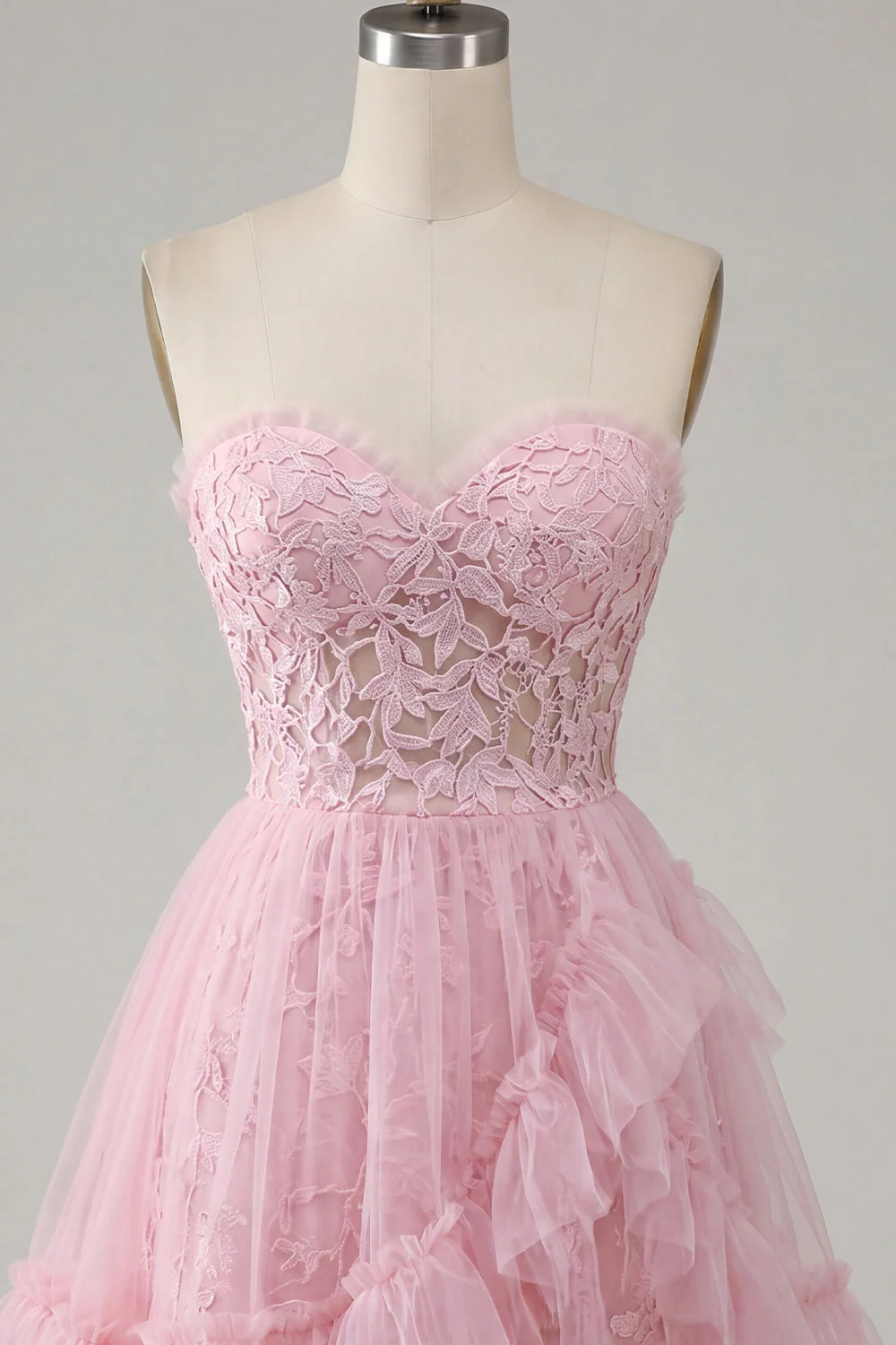 Robe de rentrée rose rose Sweetheart avec volants - Image 7