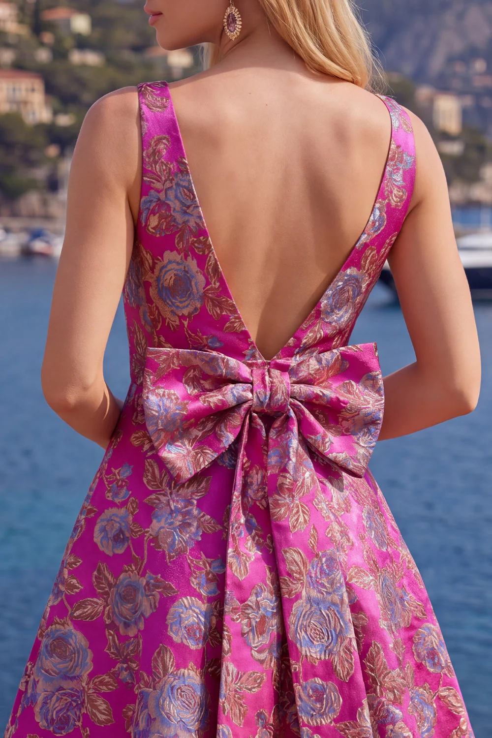 Robe de rentrée rouge Jacquard à col en V rouge avec nœud de rentrée - Image 20