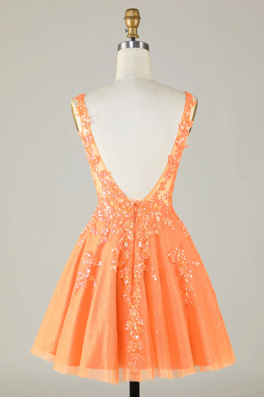 Robe de cocktail à paillettes orange scintillante A Line avec paillettes - Image 4