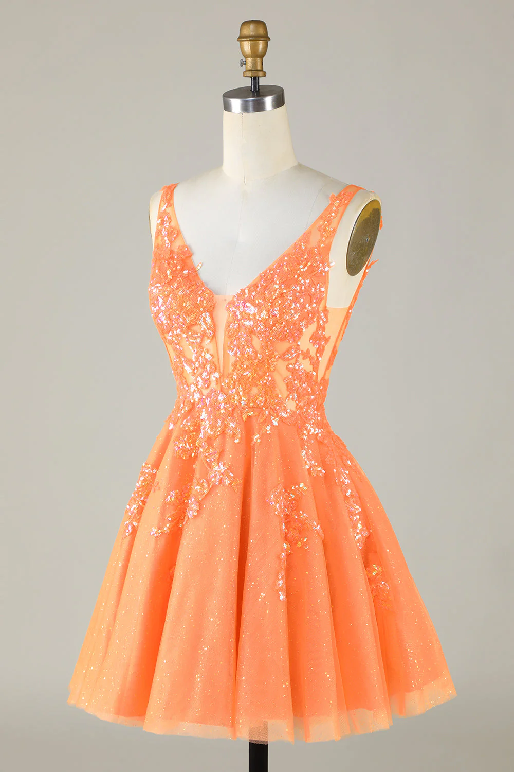 Robe de cocktail à paillettes orange scintillante A Line avec paillettes - Image 5