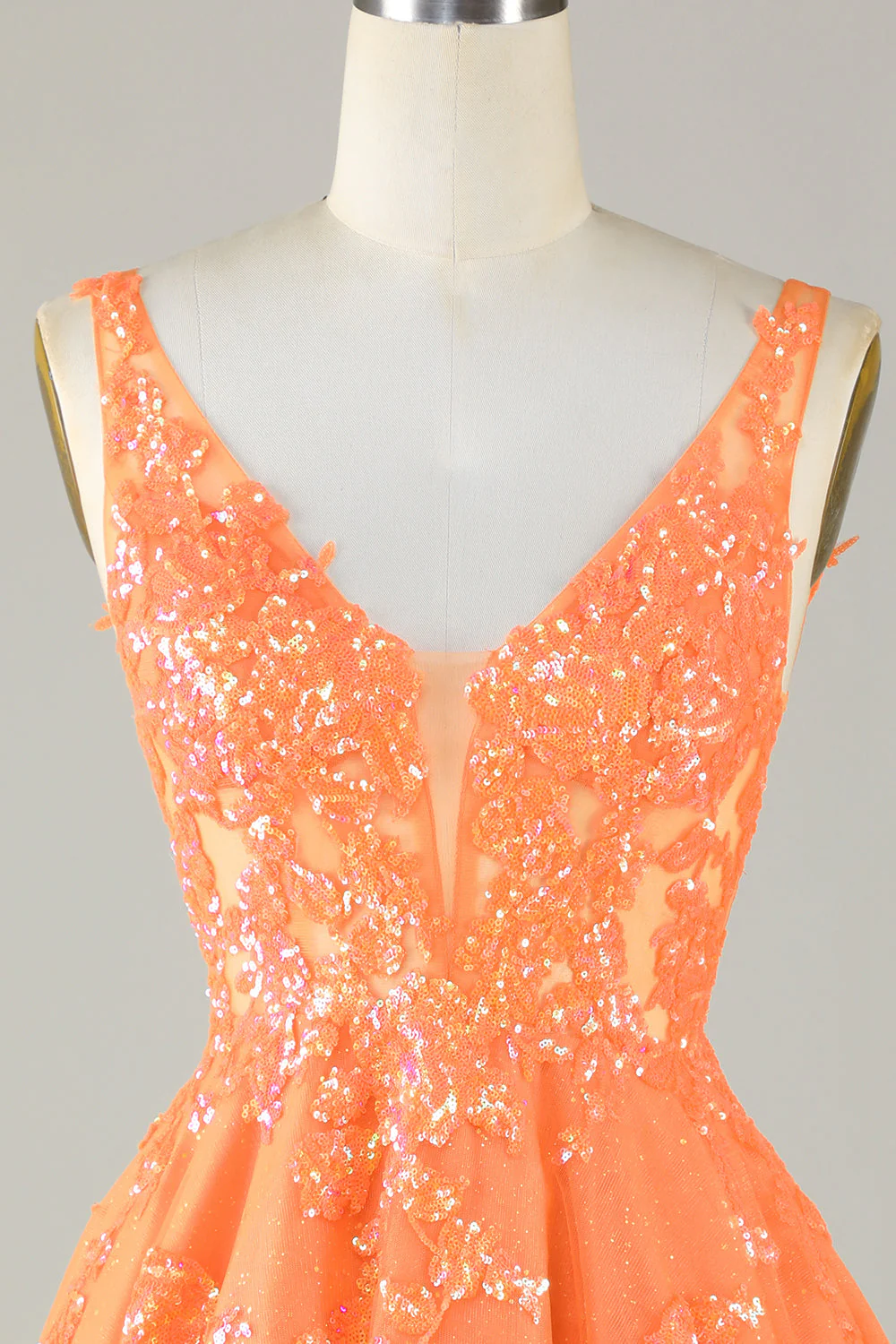 Robe de cocktail à paillettes orange scintillante A Line avec paillettes - Image 6