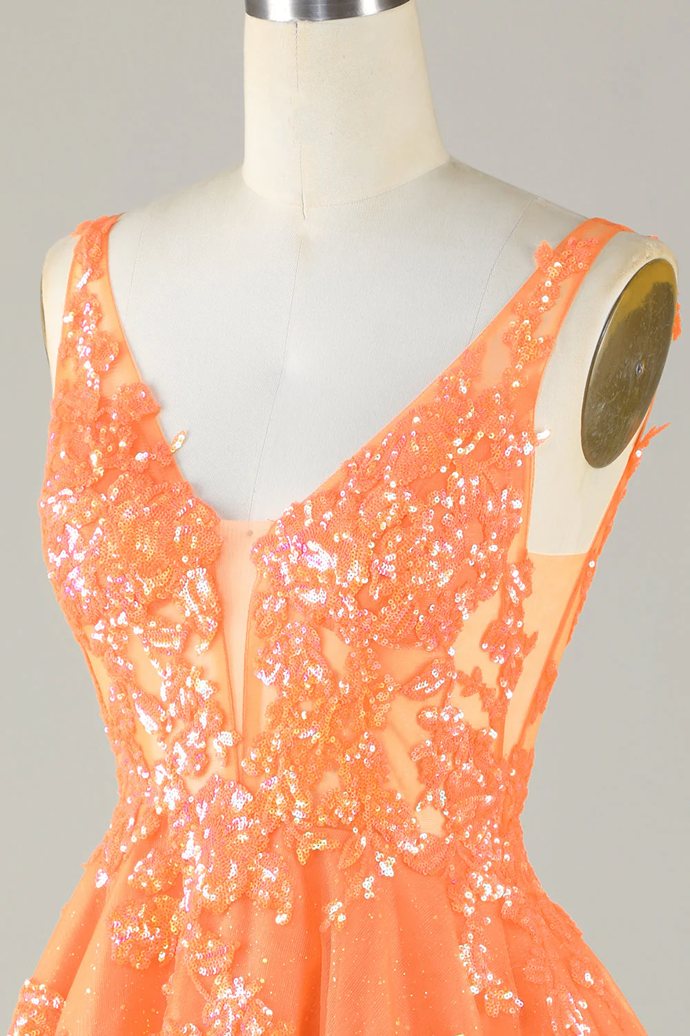 Robe de cocktail à paillettes orange scintillante A Line avec paillettes - Image 7