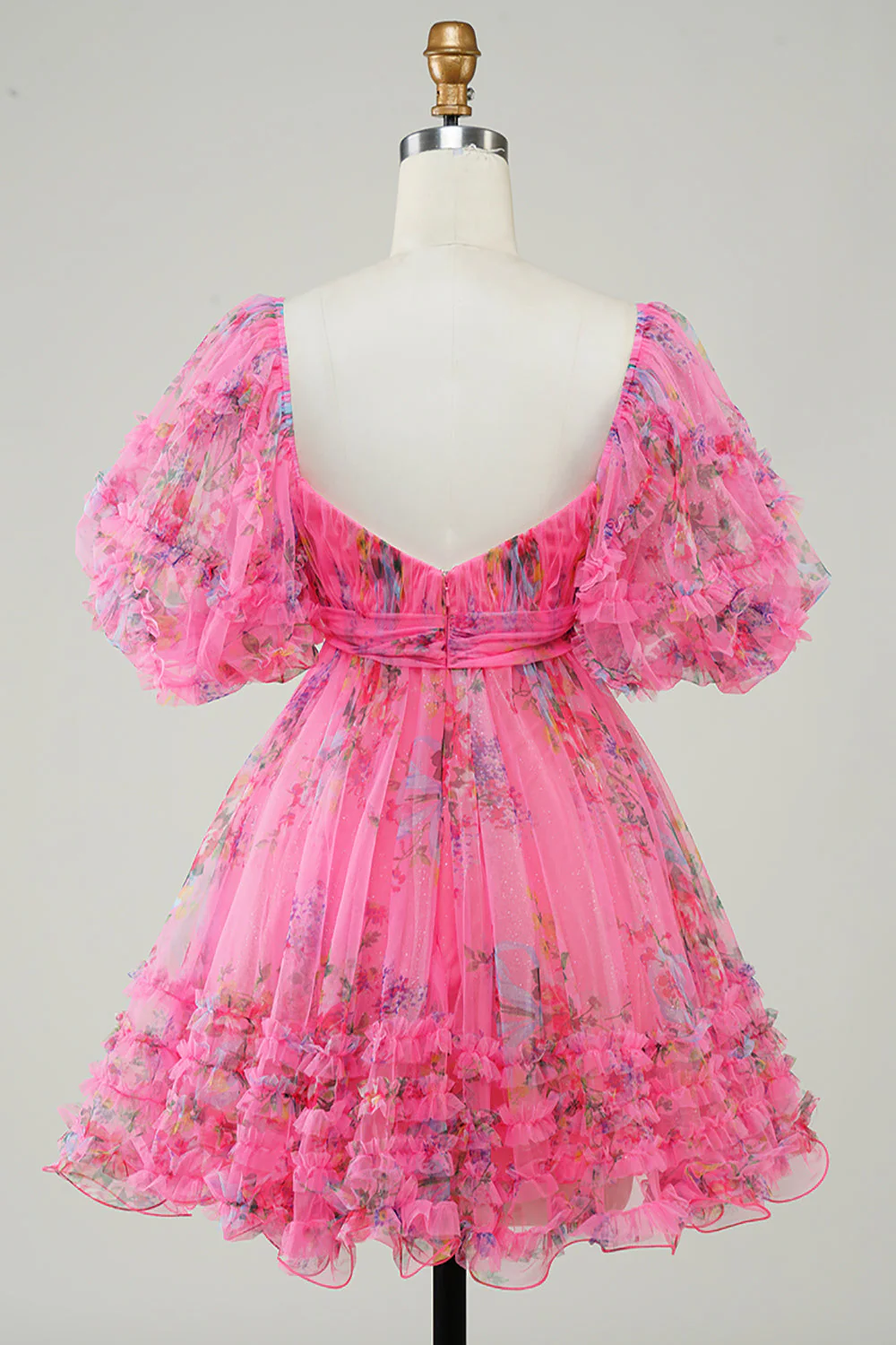 Robe de cocktail mignonne imprimée rose vif avec nœud - Image 2