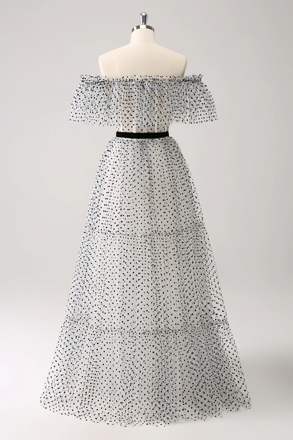 Robe de soirée blanche noire à pois dénudés - Image 2