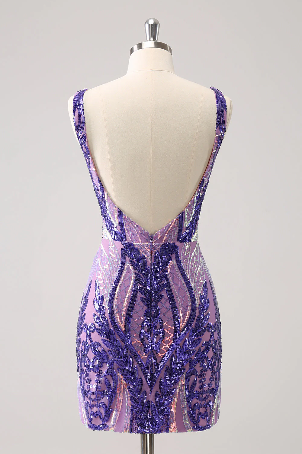 Robe de soirée Court moulante à paillettes à paillettes violet foncé scintillante - Image 2