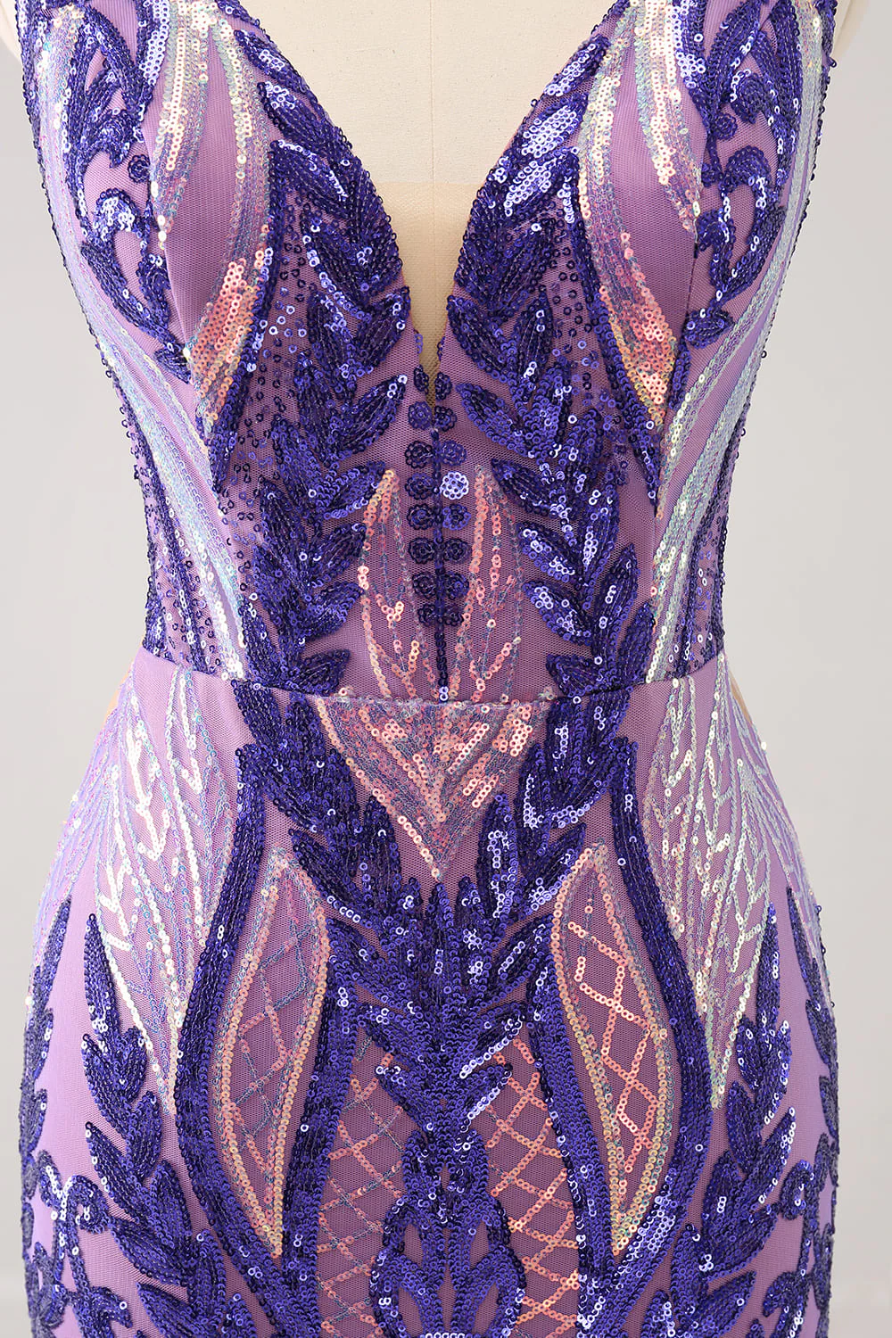 Robe de soirée Court moulante à paillettes à paillettes violet foncé scintillante - Image 7