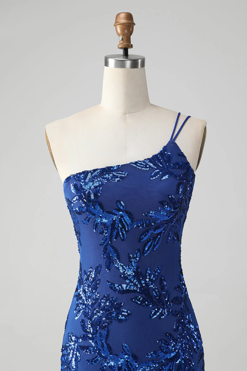 Robe moulante scintillante à paillettes à une épaule à paillettes avec broderie - Image 4