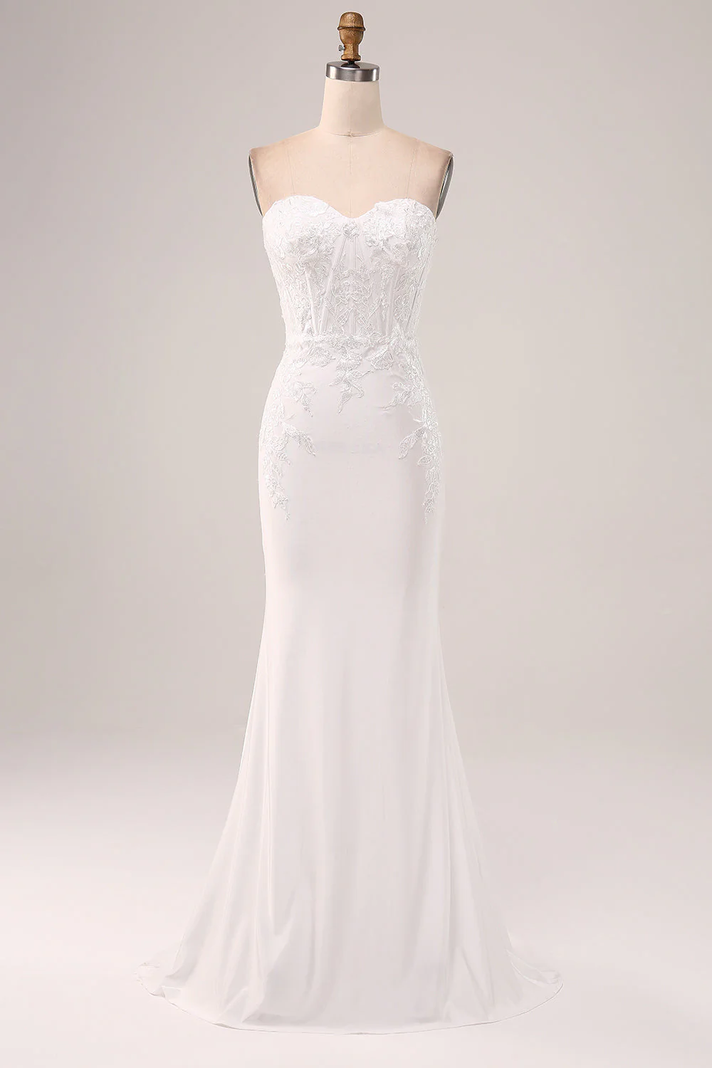 Robe de soirée de mariée sirène sans bretelles ivoire
