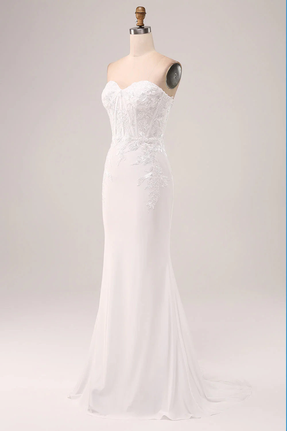 Robe de soirée de mariée sirène sans bretelles ivoire - Image 3