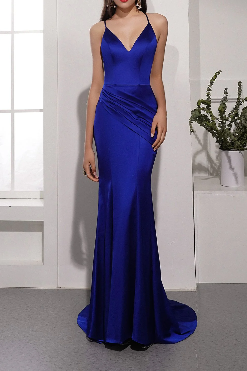 Robe de soirée en satin bleu royal - Image 5