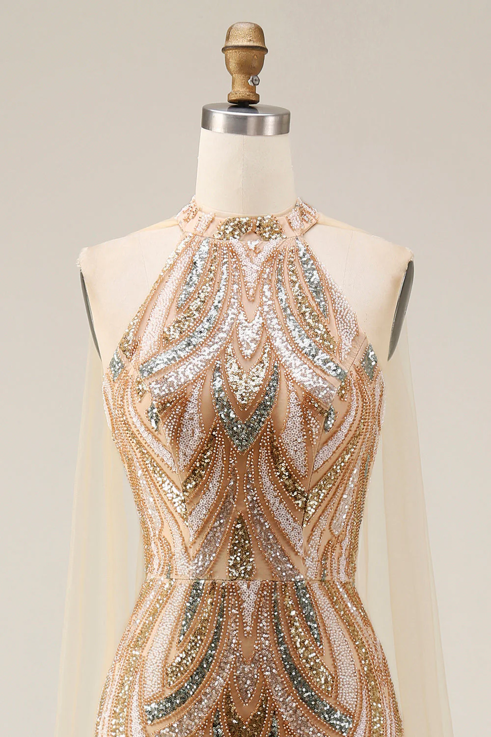 Robe de soirée longue en sirène à paillettes champagne en champagne scintillante - Image 6