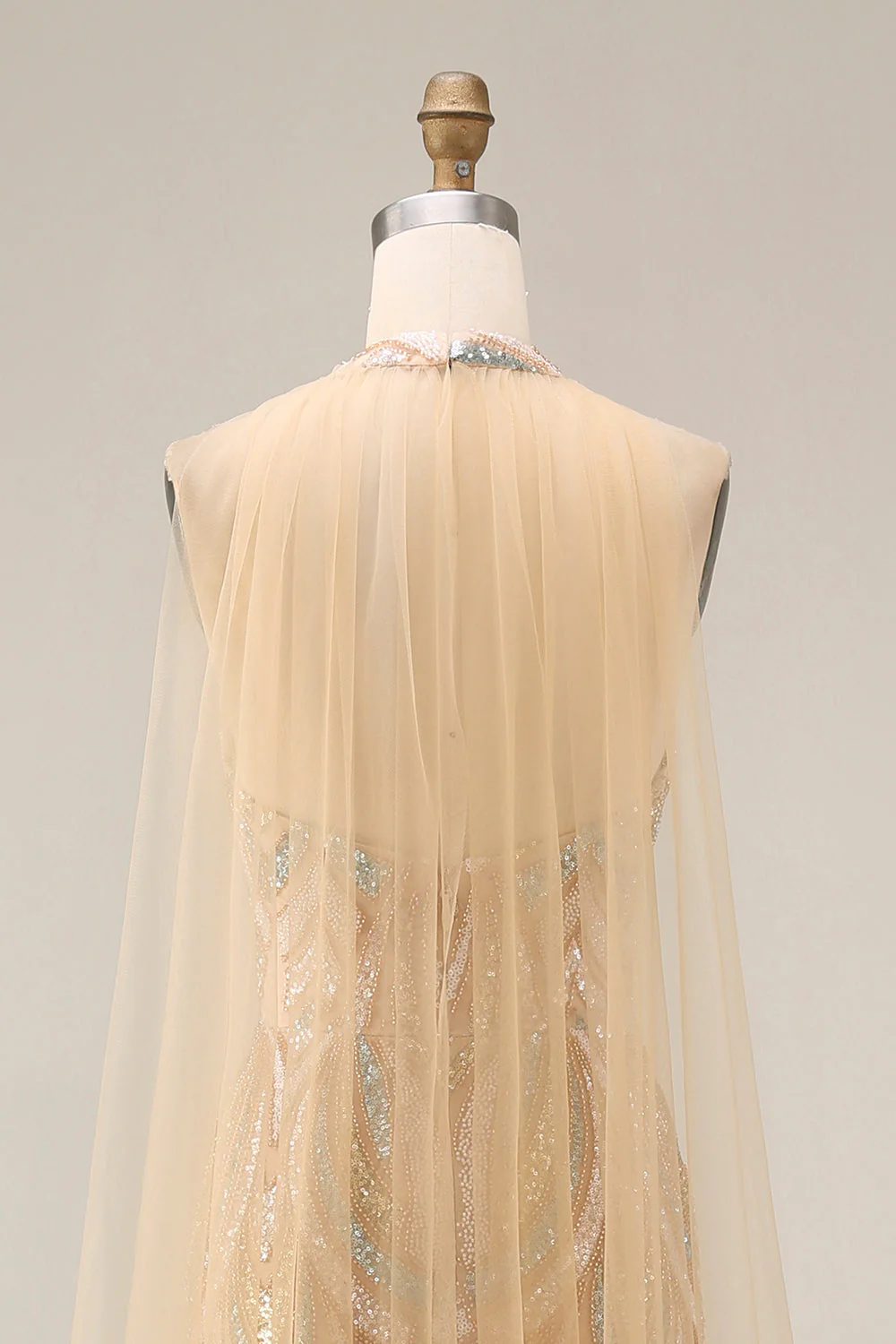 Robe de soirée longue en sirène à paillettes champagne en champagne scintillante - Image 7