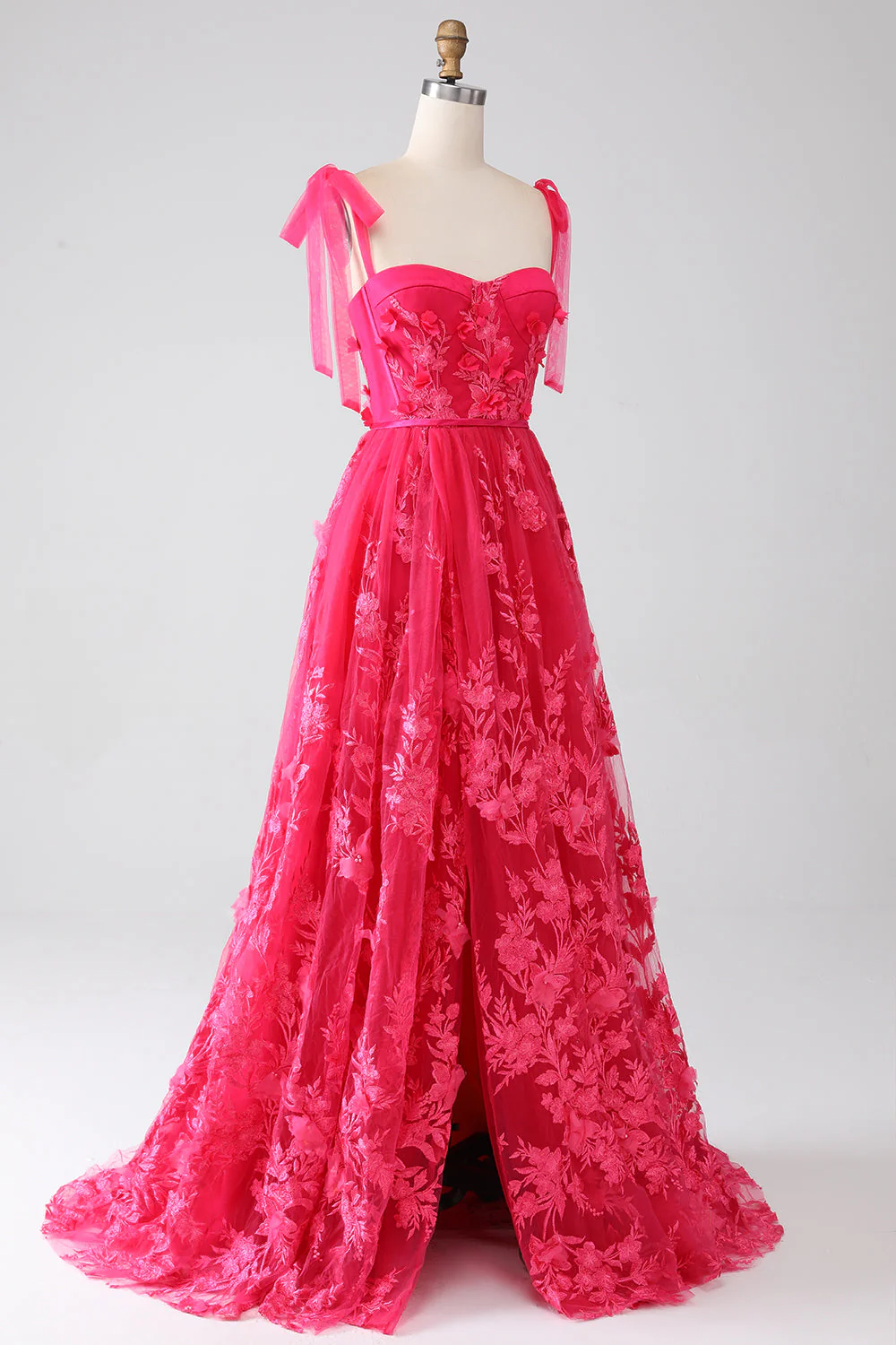 Robe de Soirée longue fuchsia à bretelles spaghetti et fente - Image 5