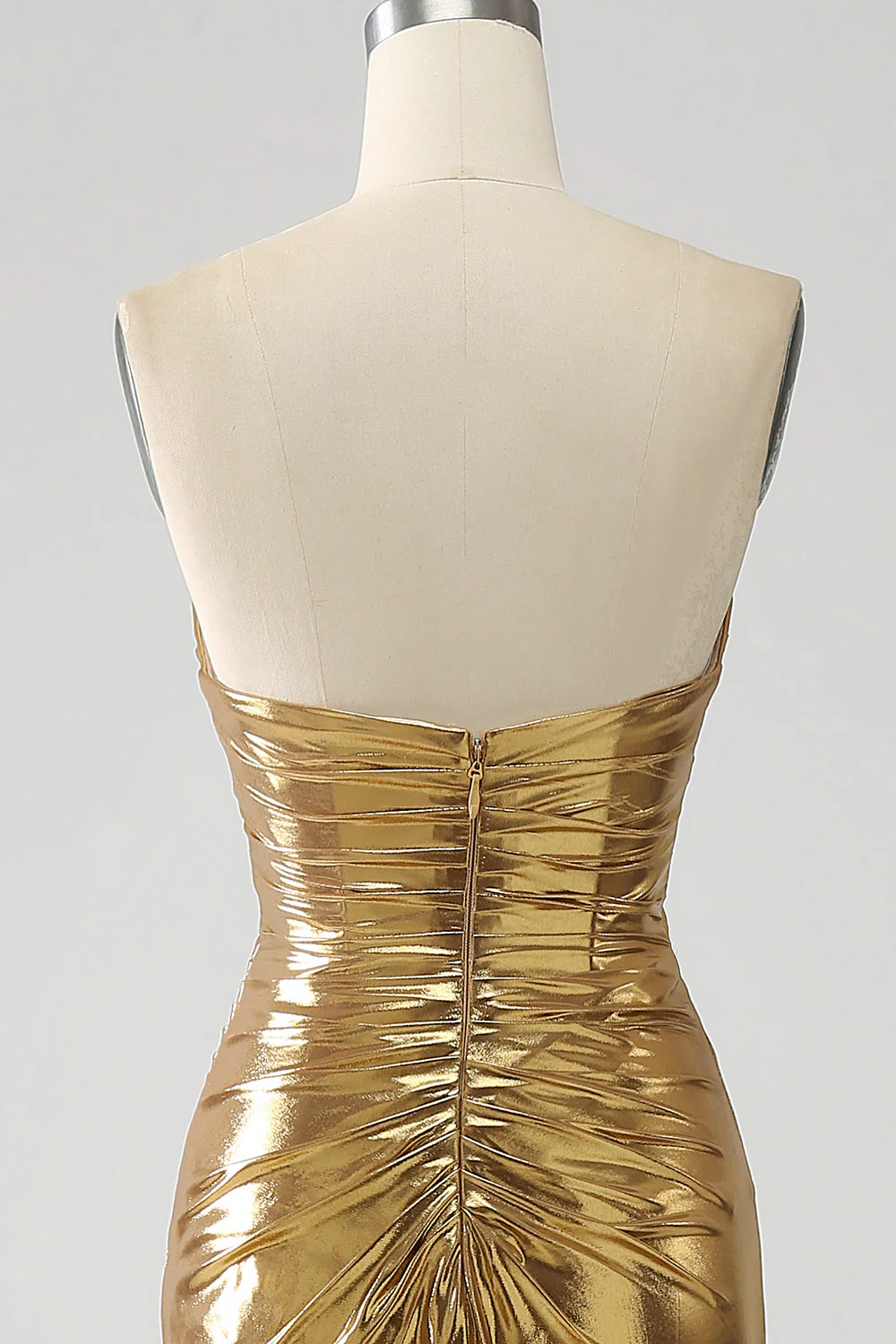 Robe de Soirée longue sirène dorée sans bretelles avec fente - Image 7