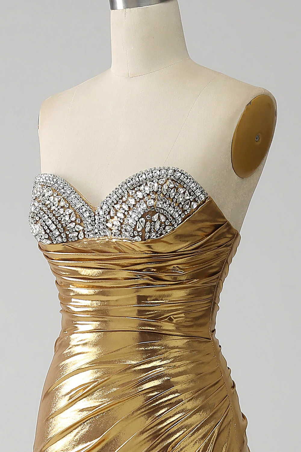 Robe de Soirée longue sirène dorée sans bretelles avec fente - Image 8