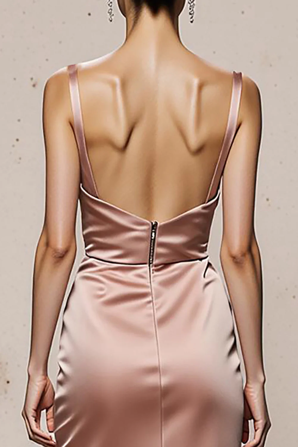 Robe de soirée longue sirène rose clair avec fente - Image 4