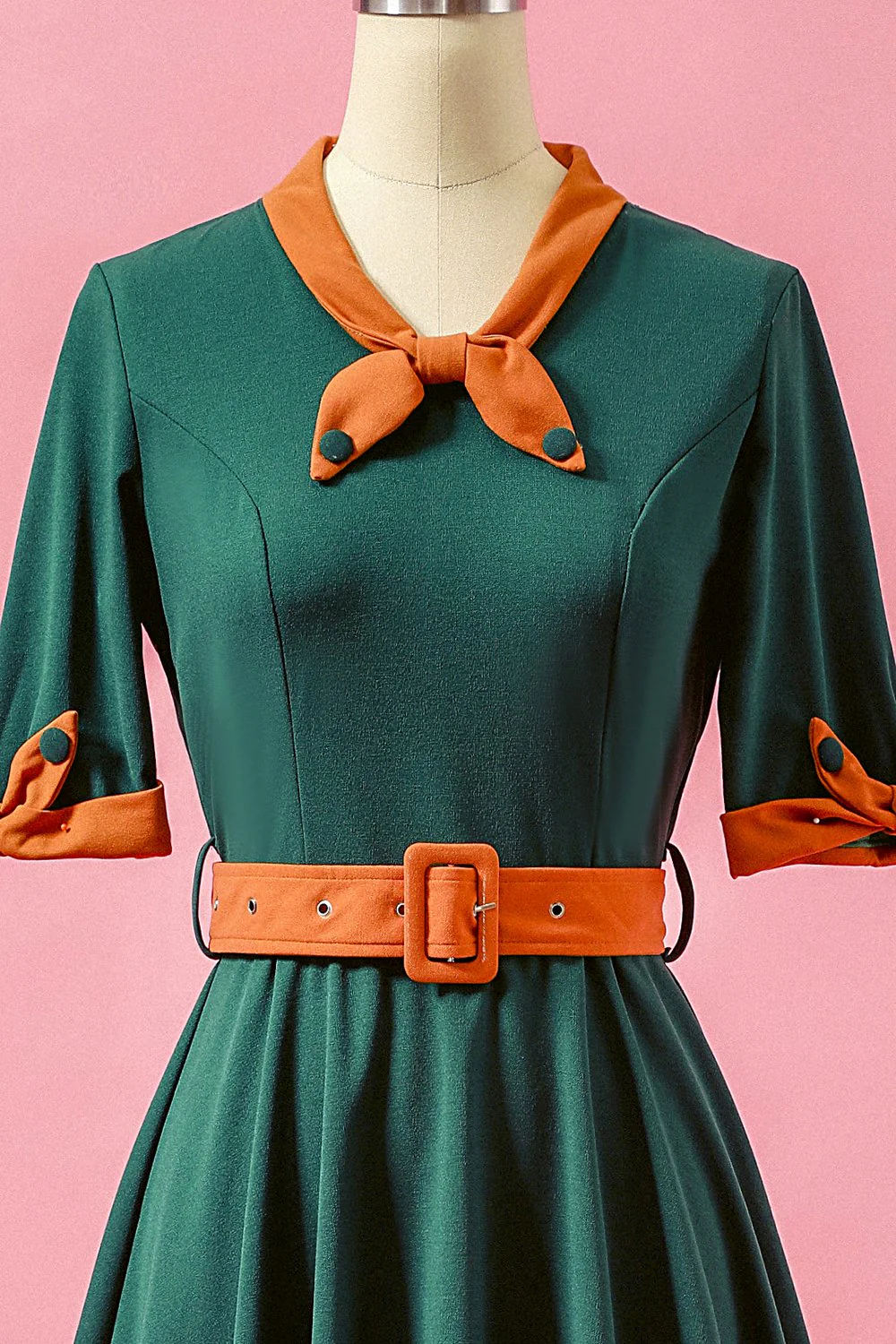 Robe de Soirée Patchwork Trapèze Verte à Col en V - Image 3