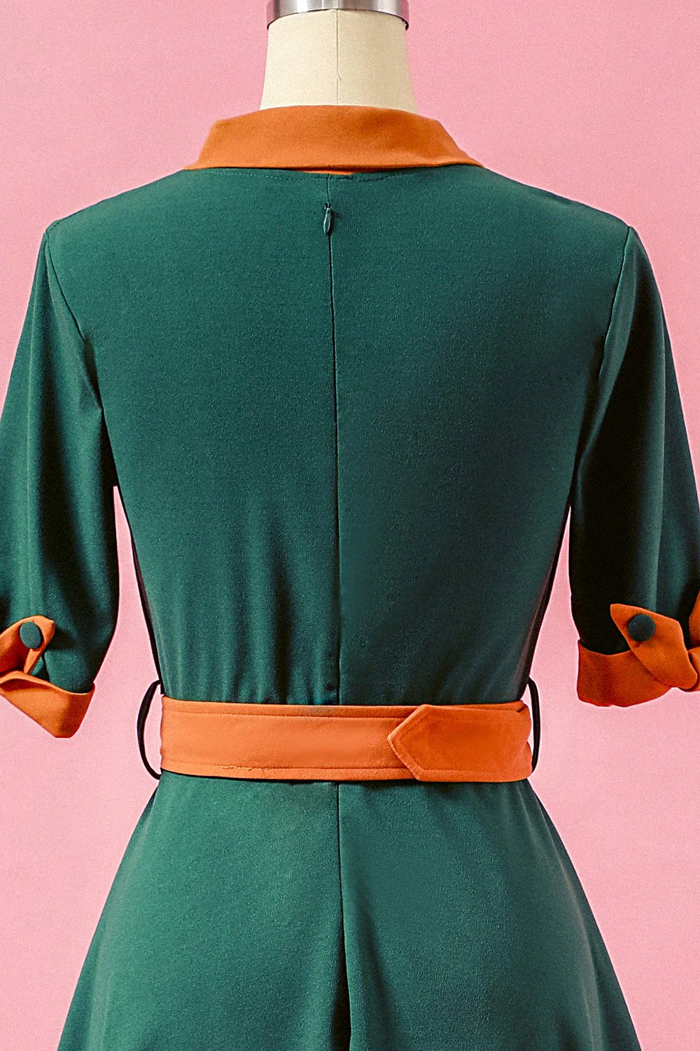 Robe de Soirée Patchwork Trapèze Verte à Col en V - Image 4