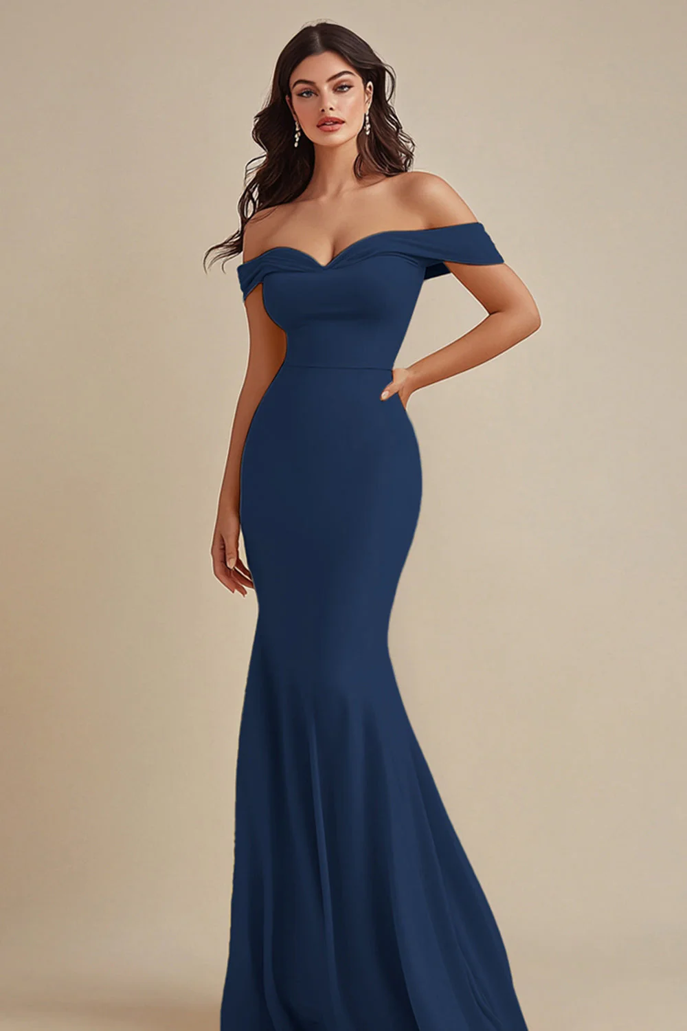 Robe de soirée sirène en mousseline de soie noire à épaules dénudées - Image 7