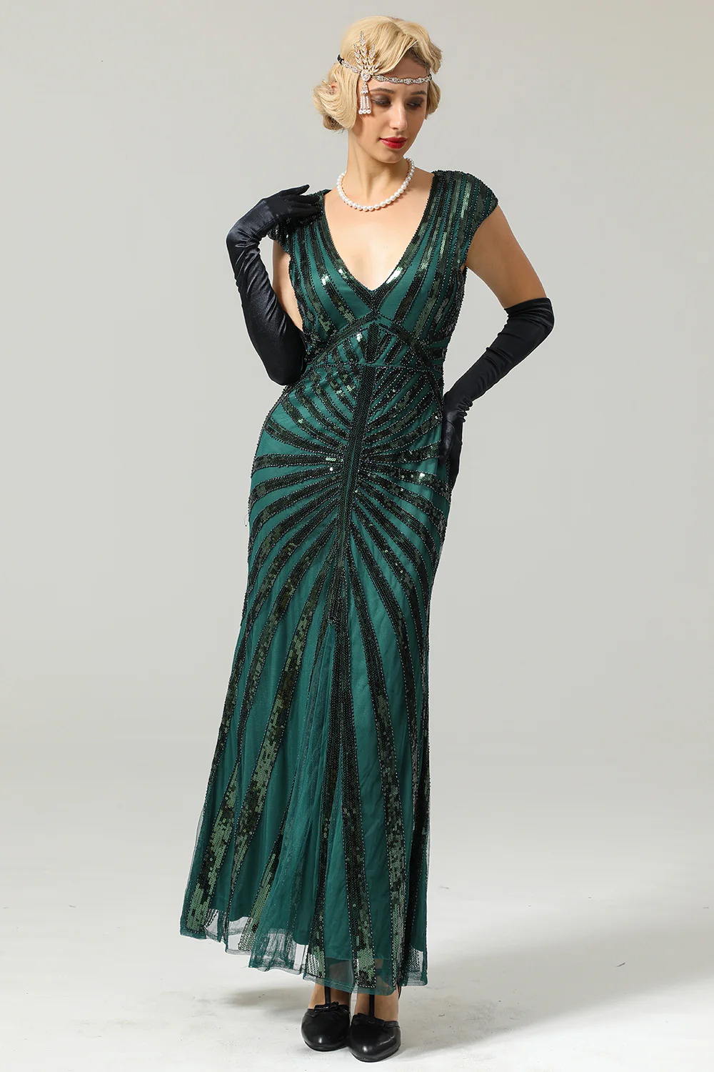 Robe Sirène Verte Année 1920 Gatsby Flapper avec paillette - Image 5