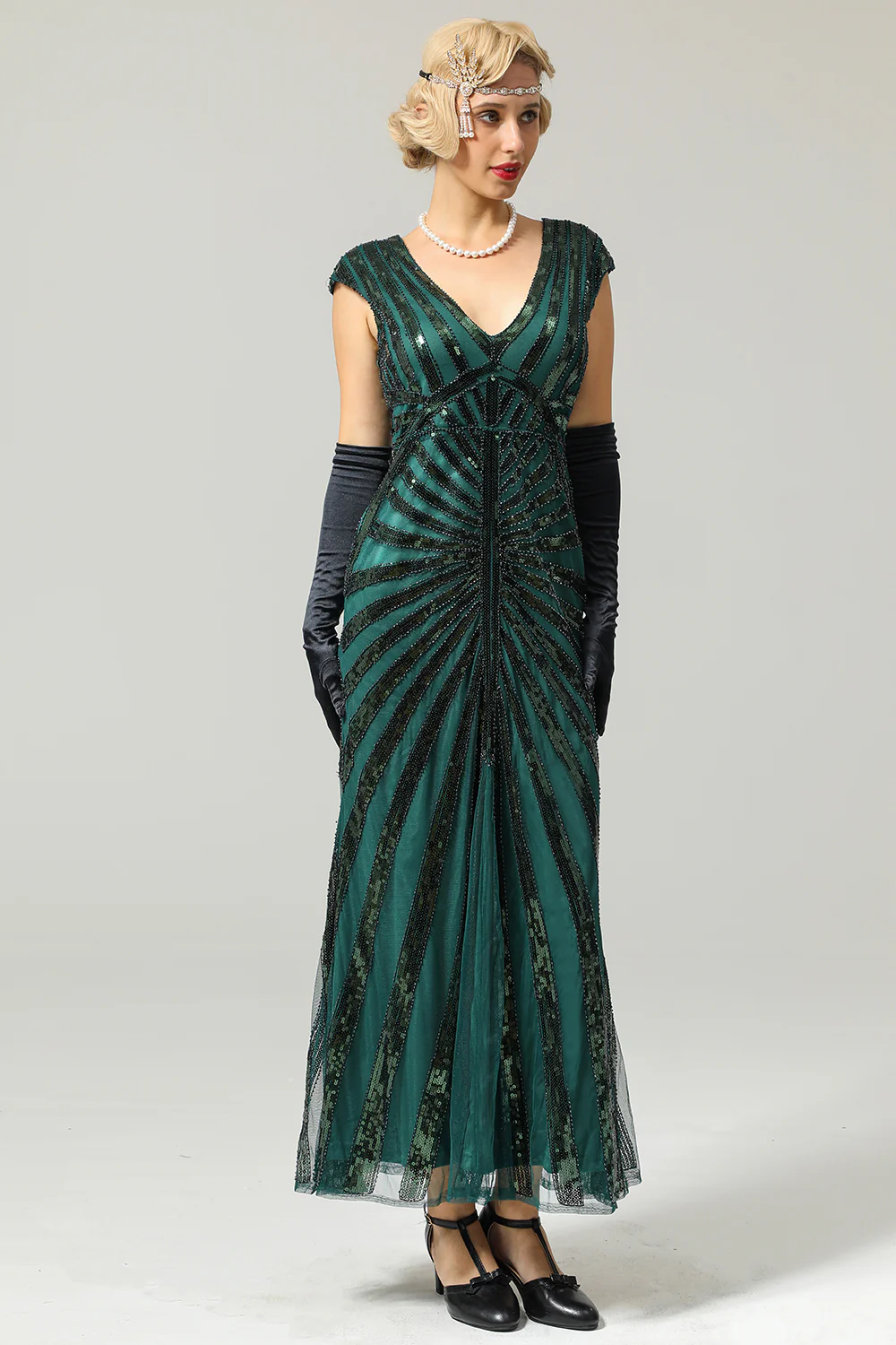 Robe Sirène Verte Année 1920 Gatsby Flapper avec paillette - Image 6