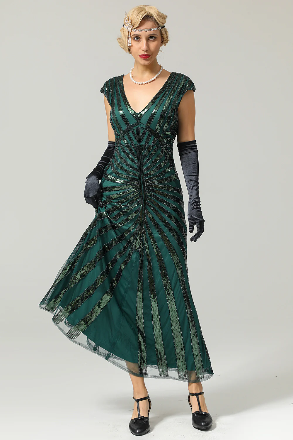 Robe Sirène Verte Année 1920 Gatsby Flapper avec paillette - Image 7