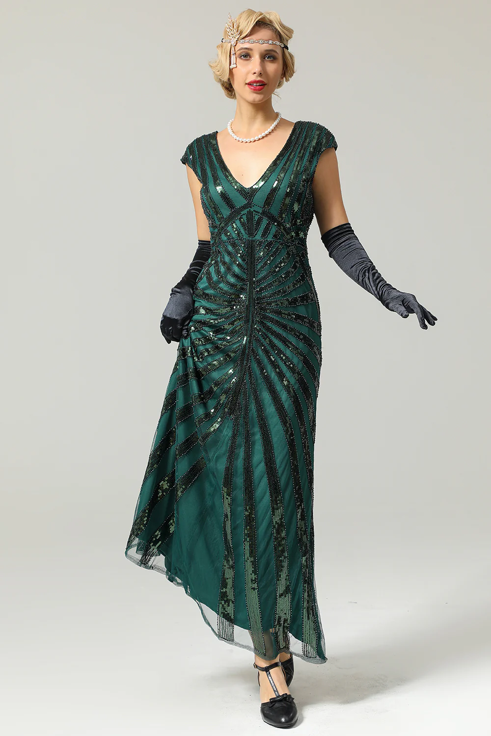 Robe Sirène Verte Année 1920 Gatsby Flapper avec paillette - Image 8
