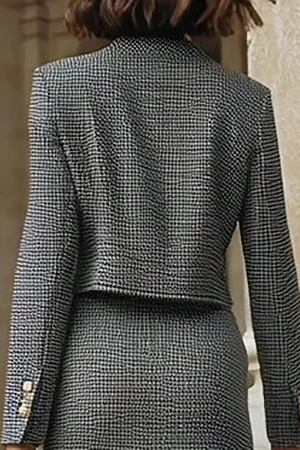 Robe de travail 2 pièces en tweed gris crayon à simple boutonnage - Image 4