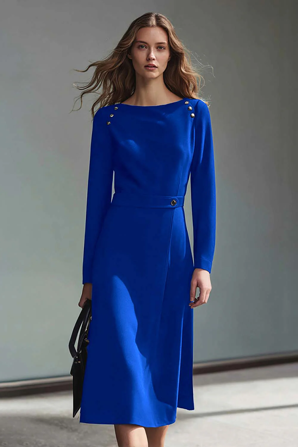 Robe de travail à manches longues à col bateau violet - Image 15