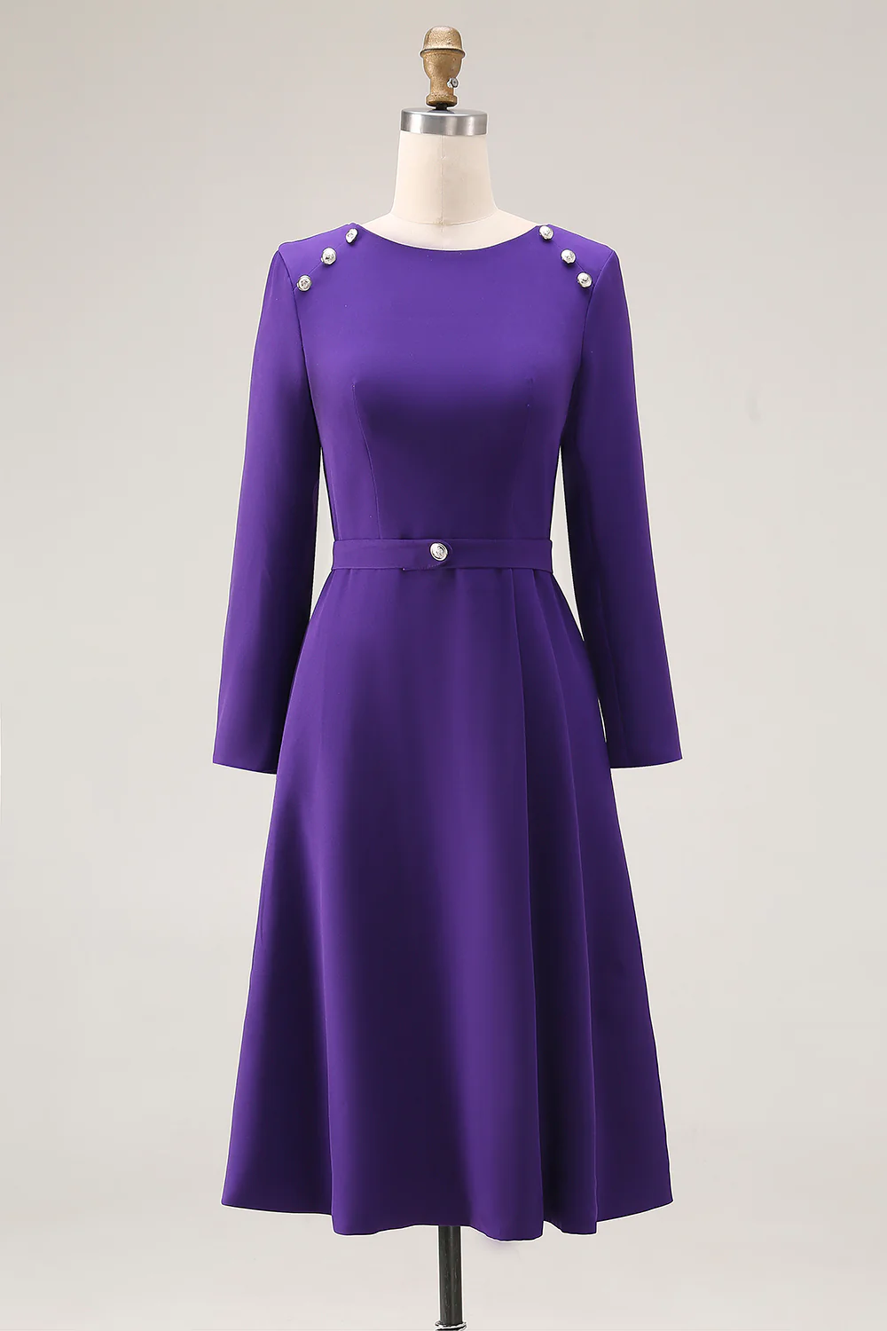 Robe de travail à manches longues à col bateau violet - Image 3