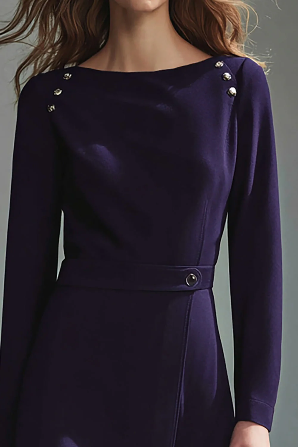Robe de travail à manches longues à col bateau violet - Image 6