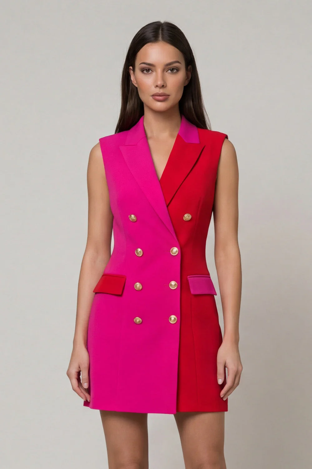 Robe de travail à revers à pointe rouge en fuchsia et à revers à pointe rouge