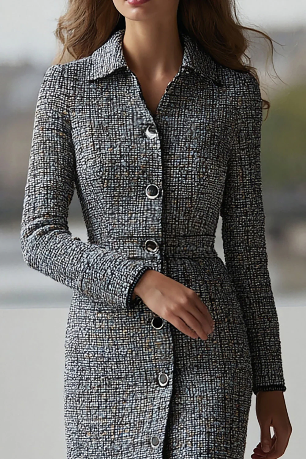 Robe de travail à simple boutonnage gaine grise - Image 2