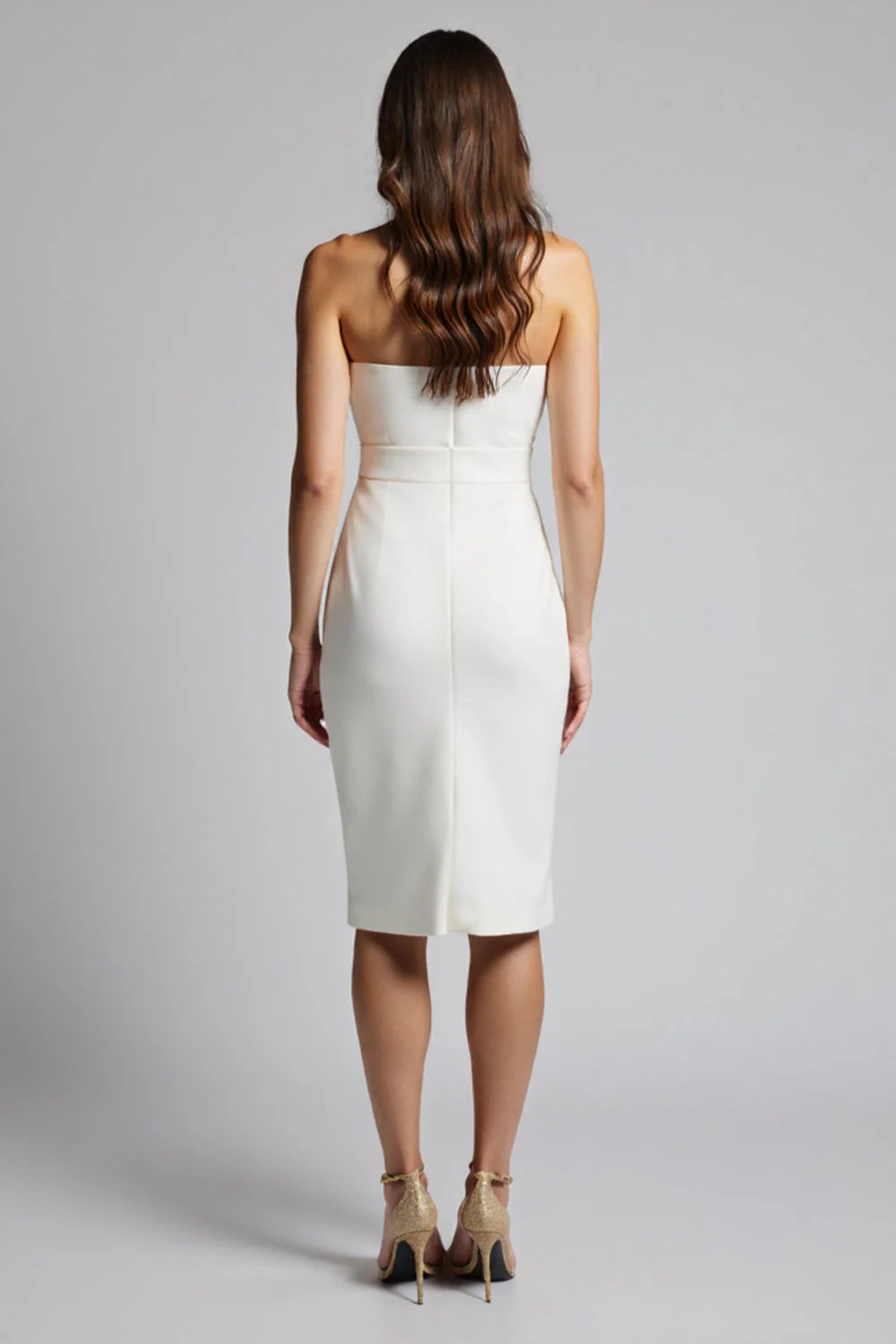 Robe de travail bustier blanche moulante jusqu’au genou avec fente - Image 2