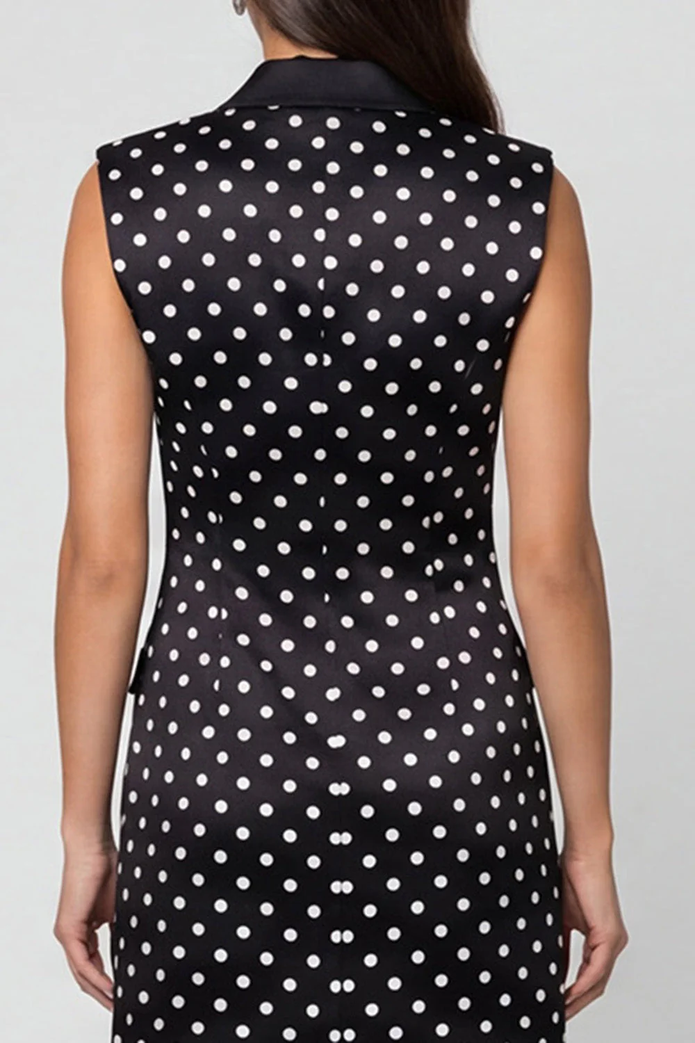 Robe de travail courte à pois à revers à pointes noire - Image 4