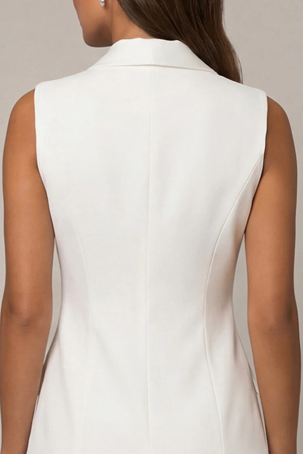 Robe de travail courte à revers châle blanc plissée A - Image 4