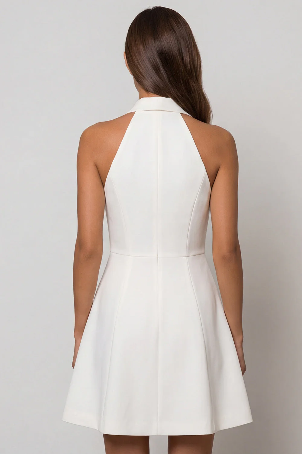 Robe de travail courte blanche à simple boutonnage à ligne A en dos nus - Image 2