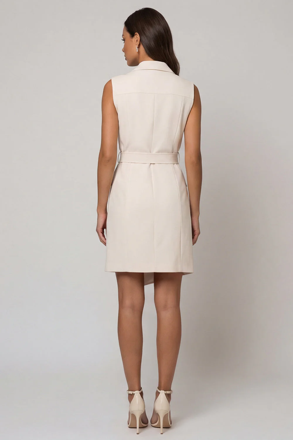 Robe de travail courte croisée à revers à pointes ivoire avec ceinture - Image 2