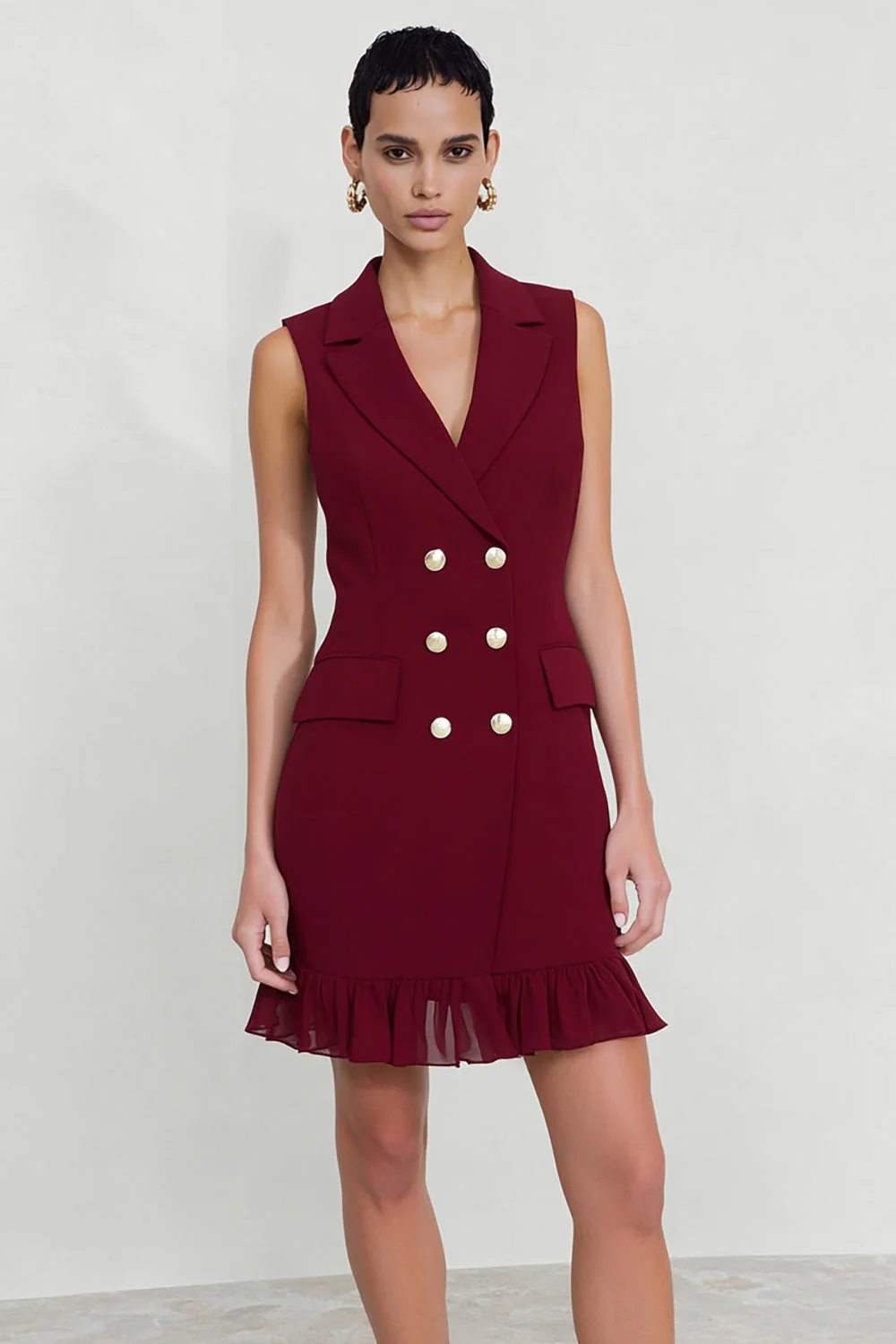 Robe de travail croisée bourgogne croisée à double boutonnage avec franges