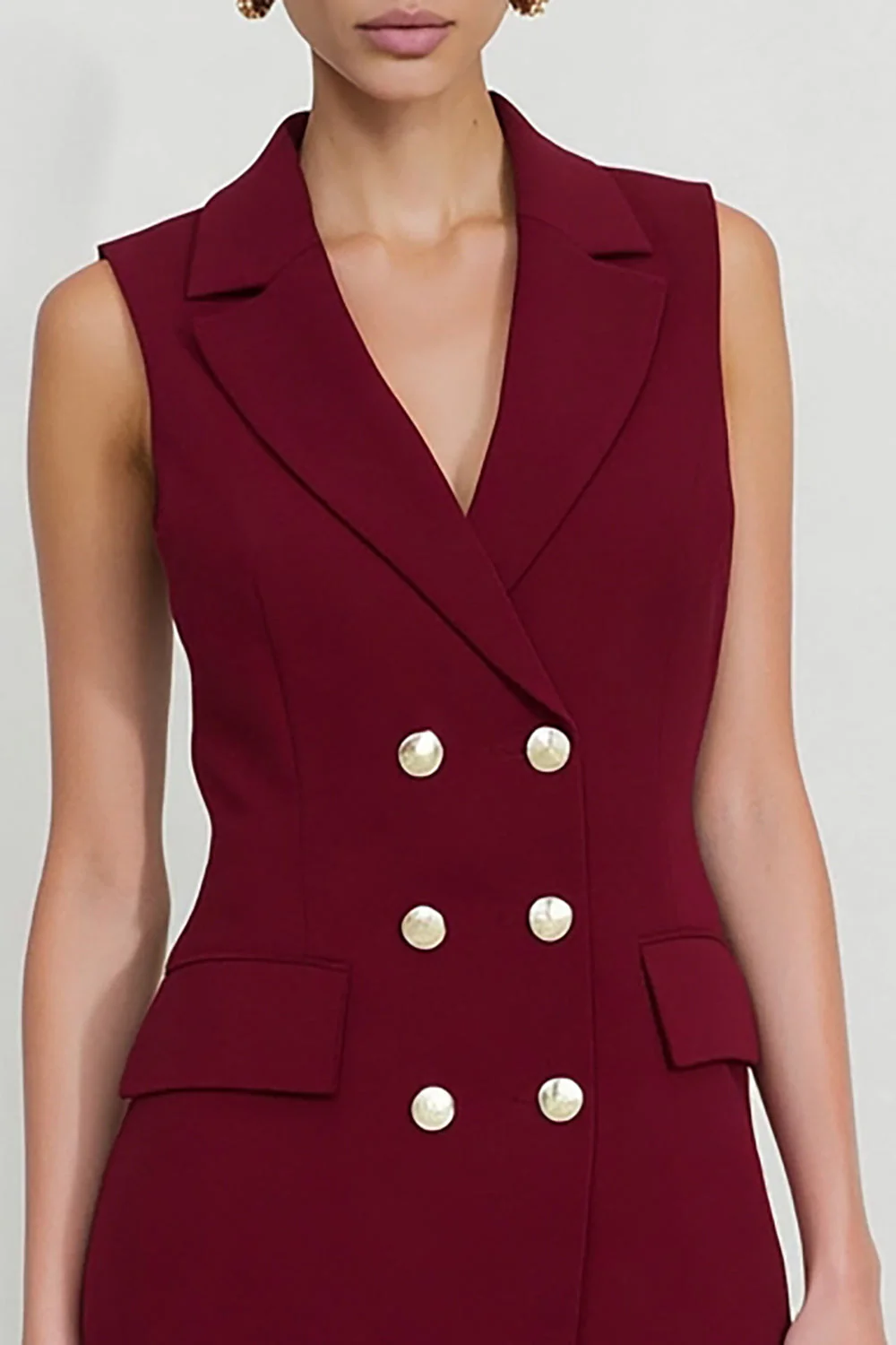 Robe de travail croisée bourgogne croisée à double boutonnage avec franges - Image 3