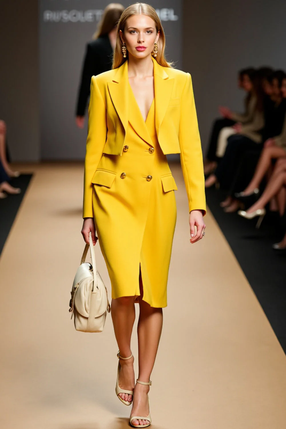 Robe de travail deux pièces fourreau jaune