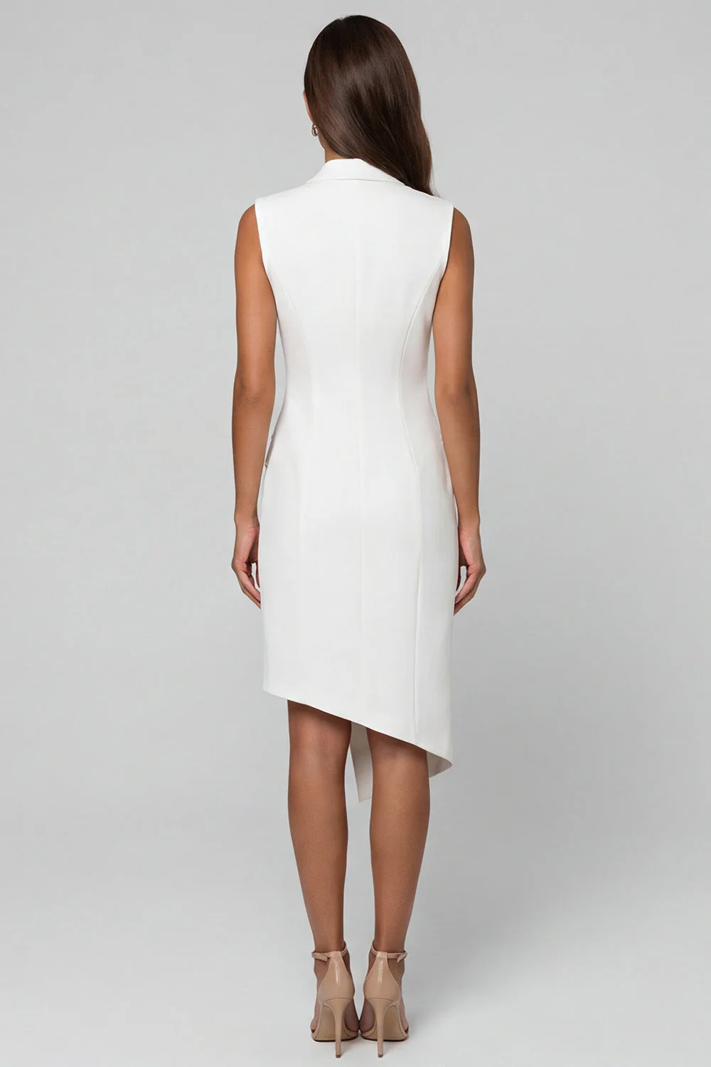 Robe de travail double boutonnage asymétrique à revers blanc - Image 2