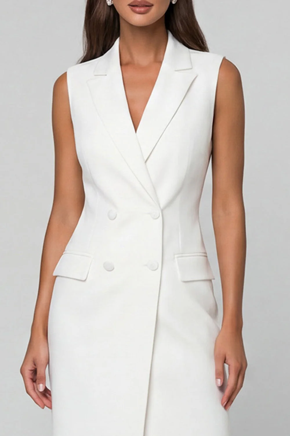 Robe de travail double boutonnage asymétrique à revers blanc - Image 3