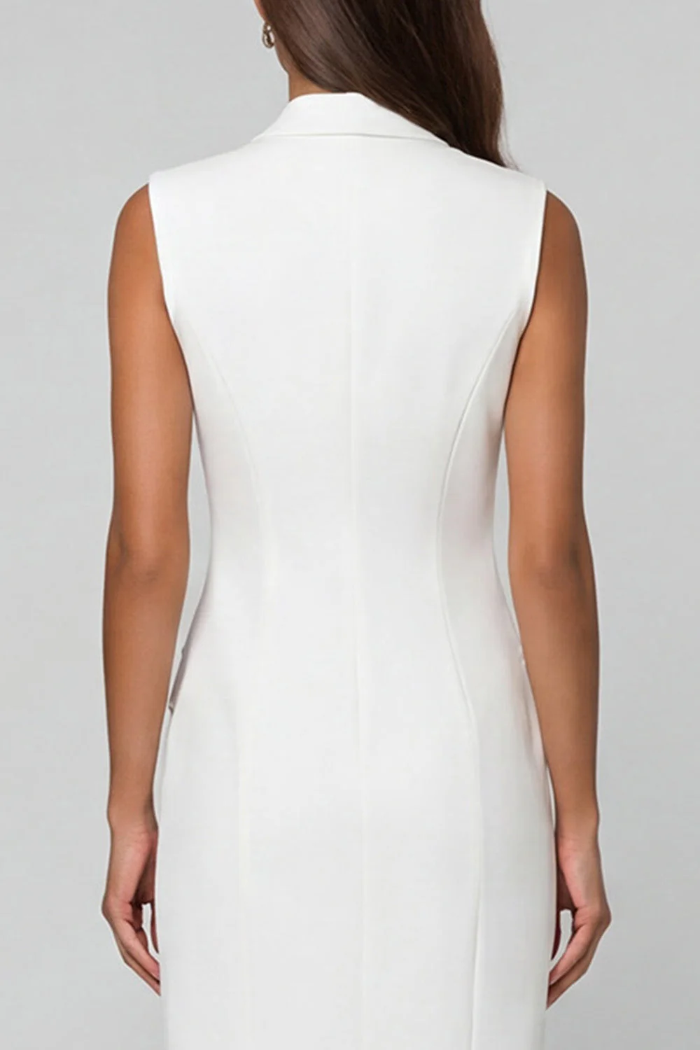 Robe de travail double boutonnage asymétrique à revers blanc - Image 4