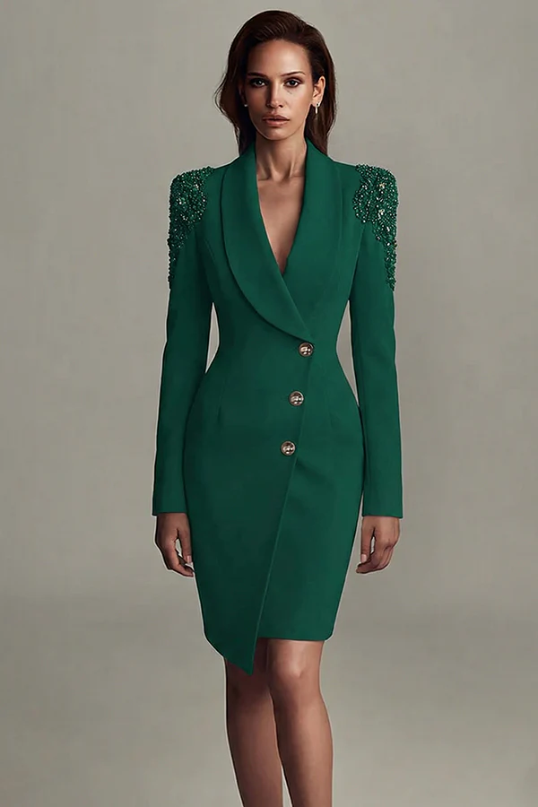 Robe élégante ivoire à col châle et coupe blazer - Image 6