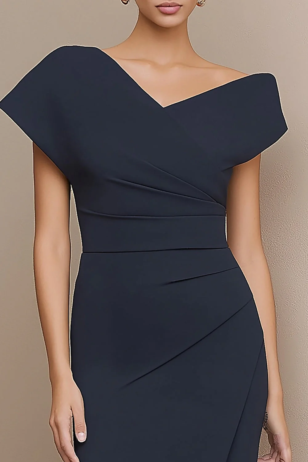Robe de travail midi à étui marine à col en V avec fente - Image 3